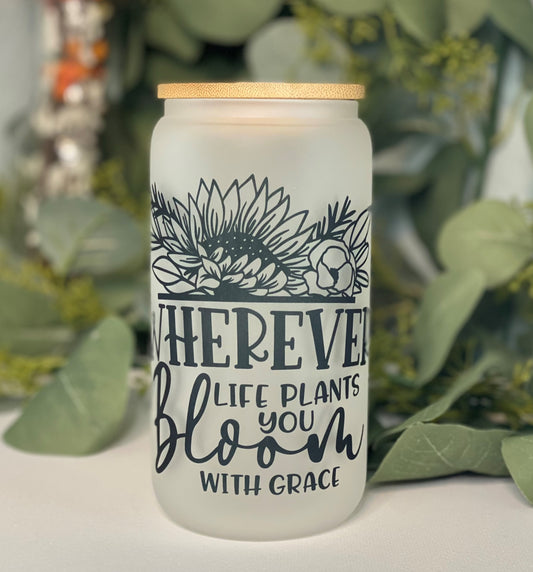 Bloom with Grace Glass Can Cup