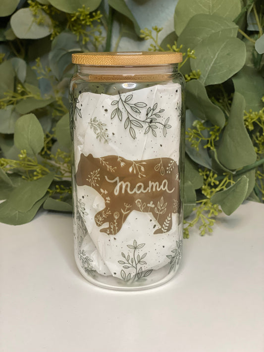 Mama Bear Glass Can Cup